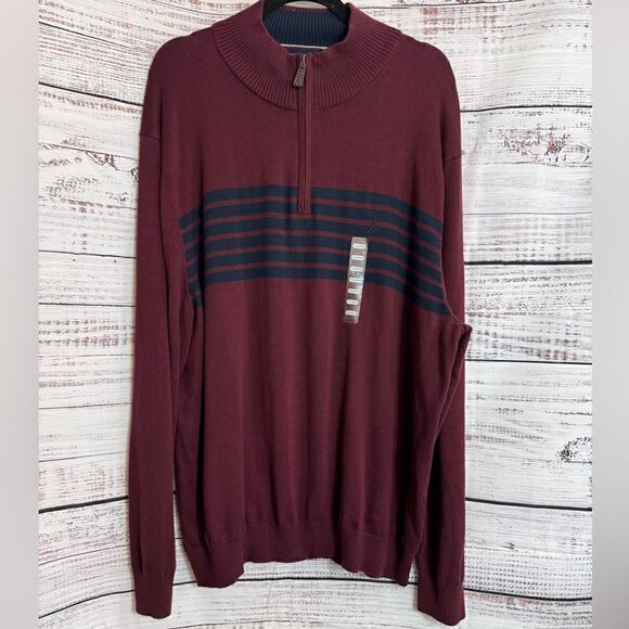 Nautica Sweater Mens Size XXL Mock Neck Knit Quarter Zip Cotton Preppy New - Picture 1 of 11